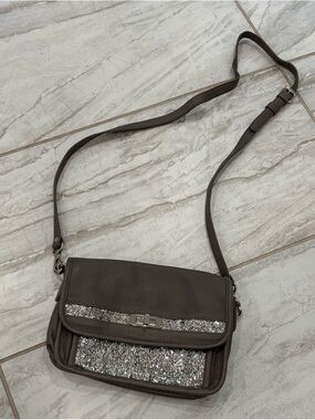 Lancaster Paris Leather Crossbody Bag Gray  Textured Flap Multi Pocket